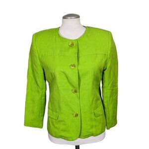 Vintage Jennifer and Grace Womens 8 Jacket Linen Blend Green Button Front Short